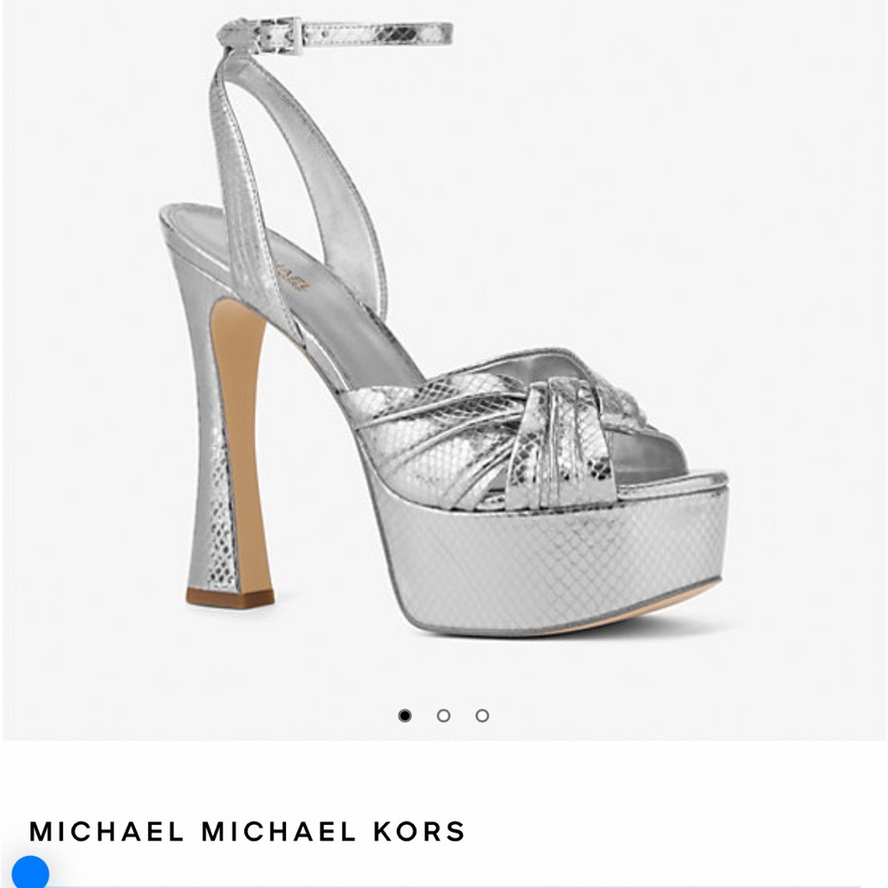MICHAEL Michael Kors Silver Platform Sandals with Chunky Heel